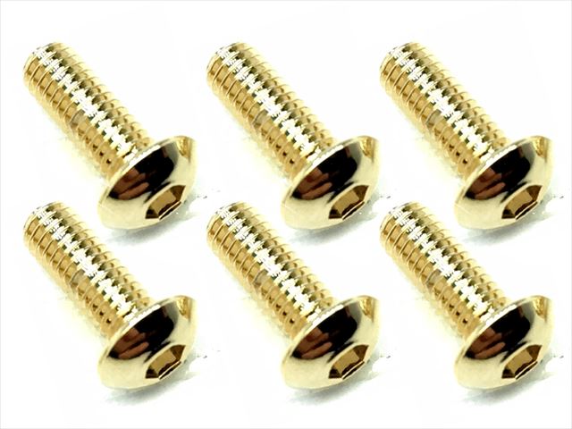 3X8 Stainless Steel Hex Socket Button Head Screw (6 pcs.) 24K Gold Plated