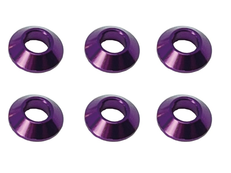 Aluminum M3 Tapered Washer Purple 6pcs Aluminum M3
