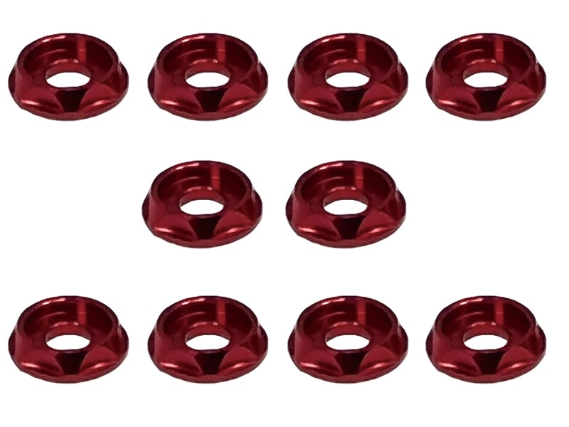 M3 CAPビス用アルミワッシャー(レッド) 10pcs Aluminum M3 dish washer for cap screw(red) 10 pcs.