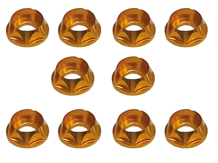 M4 CAPビス用アルミワッシャー(ゴールド) 10pcs Aluminum M4 dish washer for cap screw(gold) 10 pcs.