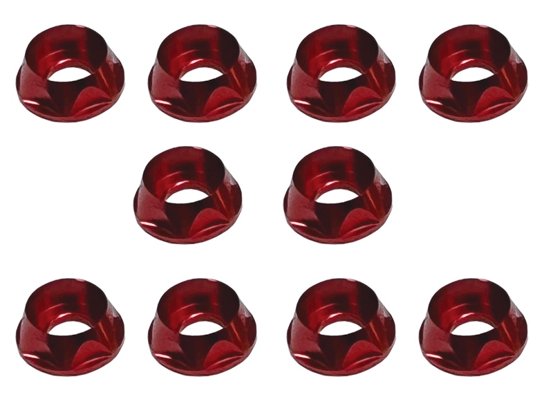M4 CAPビス用アルミワッシャー(レッド) 10pcs Aluminum M4 dish washer for cap screw(red) 10 pcs.