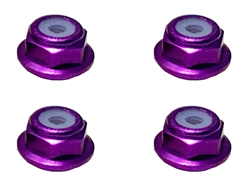 Aluminum Flanged Nylon-Insert Nut M2 (Purple) 4pcs