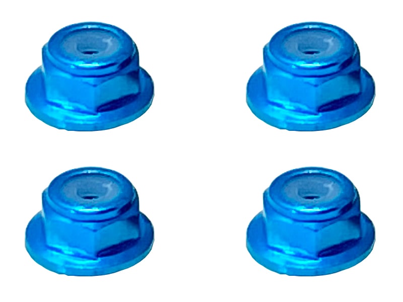 Aluminum Flanged Nylon-Insert Nut M2 (Light Blue) 4pcs