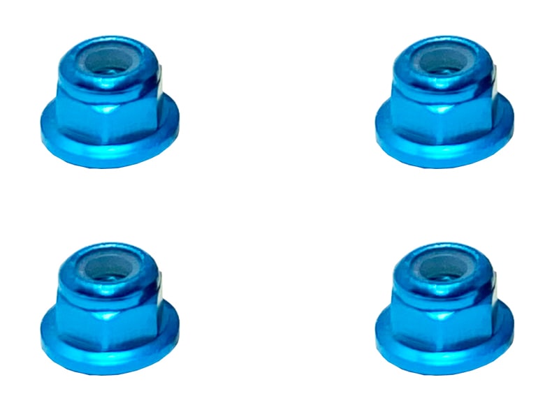 Aluminum Flanged Nylon-Insert Nut M3 (Light Blue) 4pcs