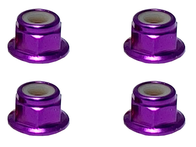 Aluminum Flanged Nylon-Insert Nut M4 (Purple) 4pcs