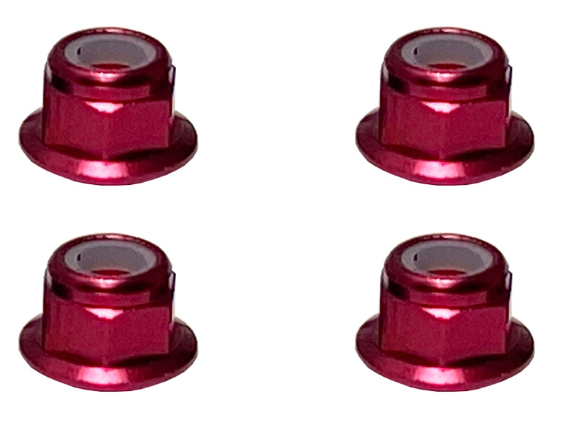 Aluminum Flanged Nylon-Insert Nut M4 (Red) 4pcs