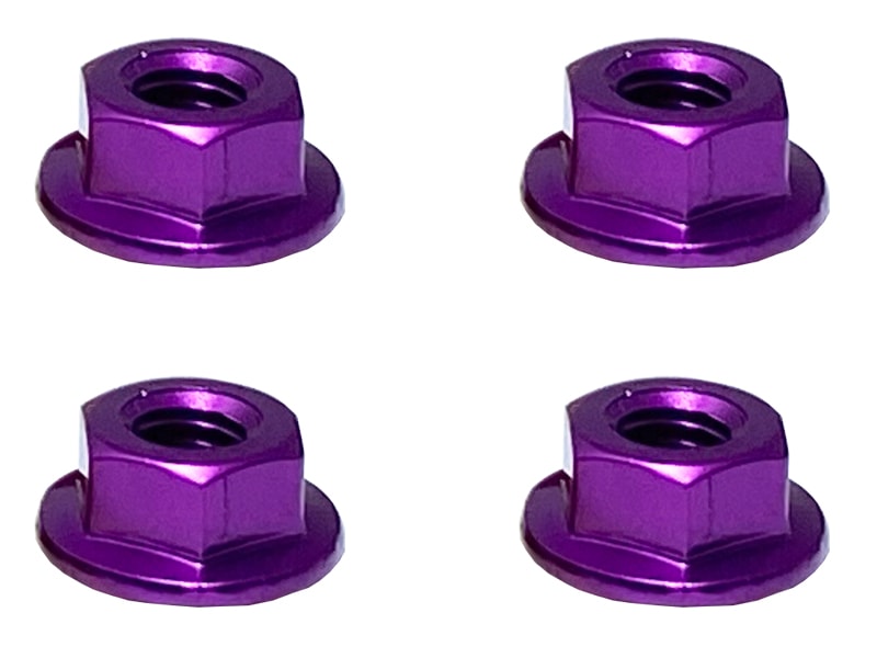 Aluminum Flanged Serrated Nut M4 (Purple) 4pcs Aluminum M4