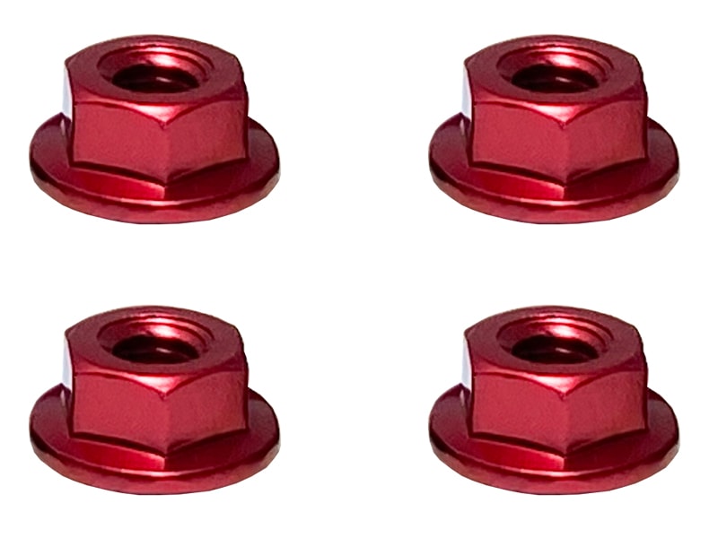 Aluminum Flanged Serrated Nut M4 (Red) 4pcs Aluminum M4