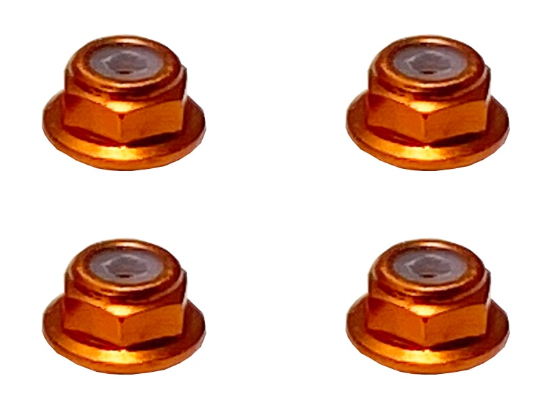 Aluminum Flanged Nylon-Insert Nut M2 (Orange) 4pcs Aluminum flange nylon nut 2mm orange 4 pcs.