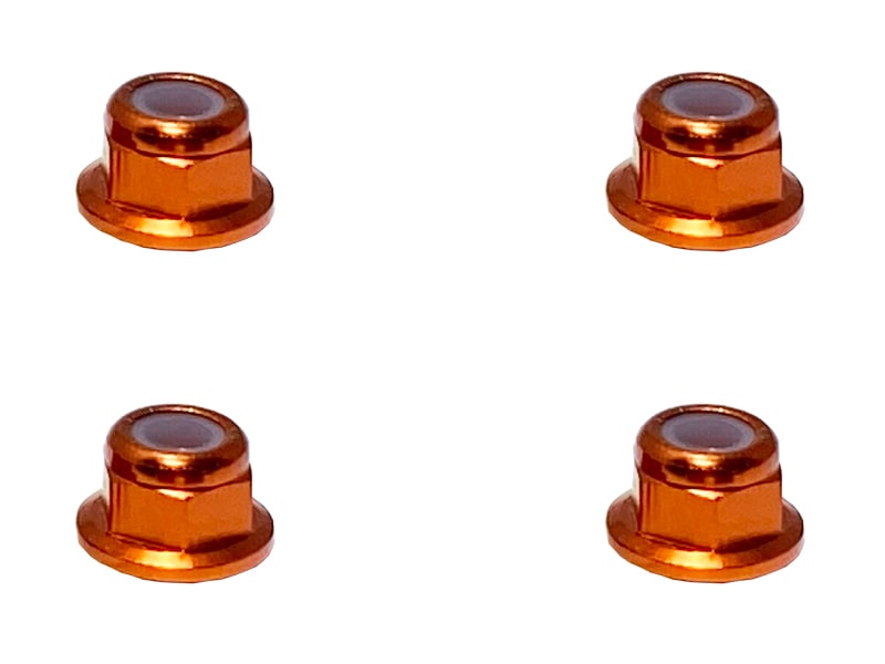 Aluminum Flanged Nylon-Insert Nut M3 (Orange) 4pcs Aluminum flange nylon nut 3mm orange 4 pcs.