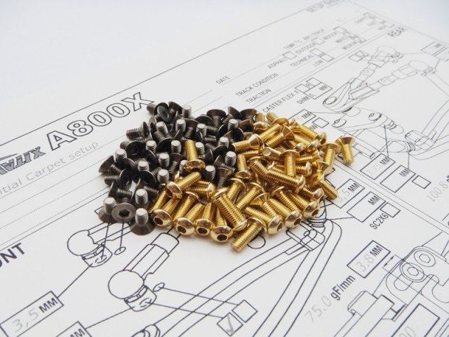 AWESOMATIX A800X チタン&アルミヘックススクリューセット(Gold） AWESOMATIX A800X Titanium & Aluminum hex screw set (Gold)