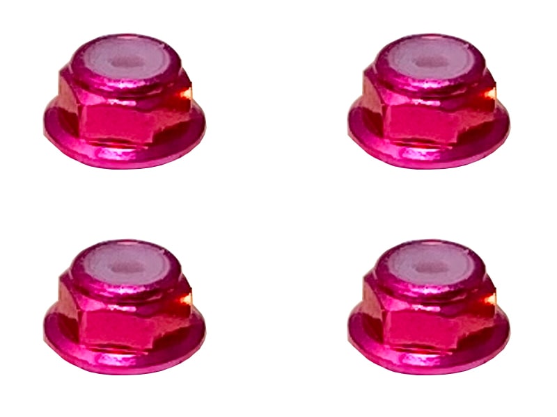 Aluminum Flanged Nylon-Insert Nut M2 (Pink) 4pcs