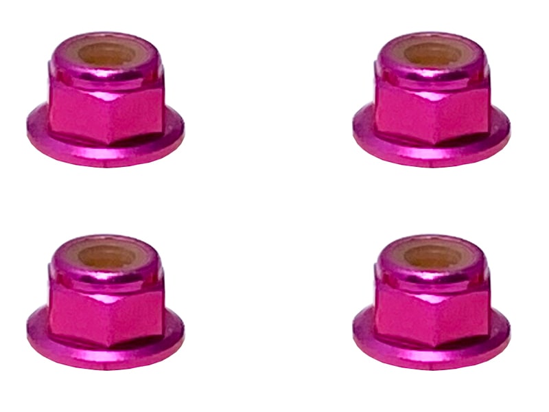 Aluminum Flanged Nylon-Insert Nut M4 (Pink) 4pcs