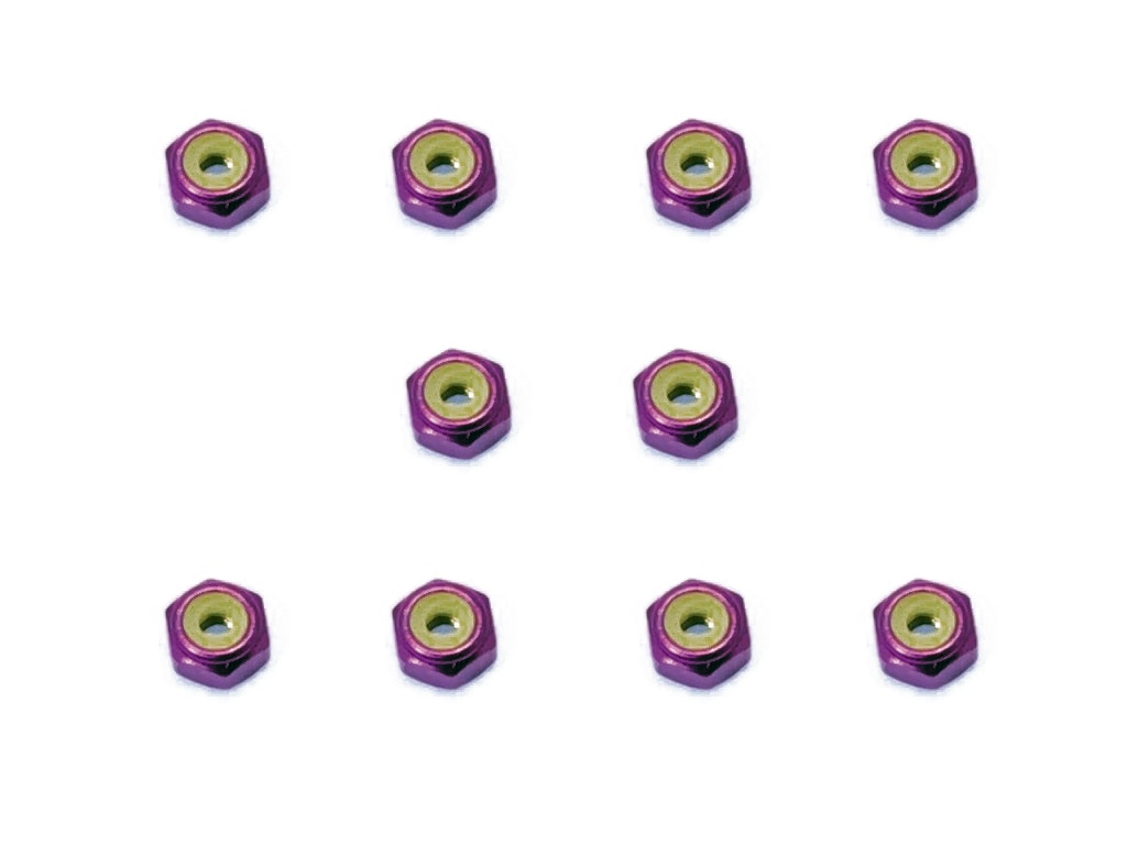 Aluminum Thin Nylon-Insert Nut M2 (Purple) 10pcs M2