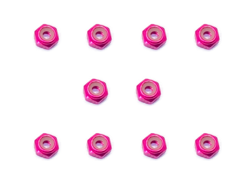 Aluminum Thin Nylon-Insert Nut M2 (Pink) 10pcs M2
