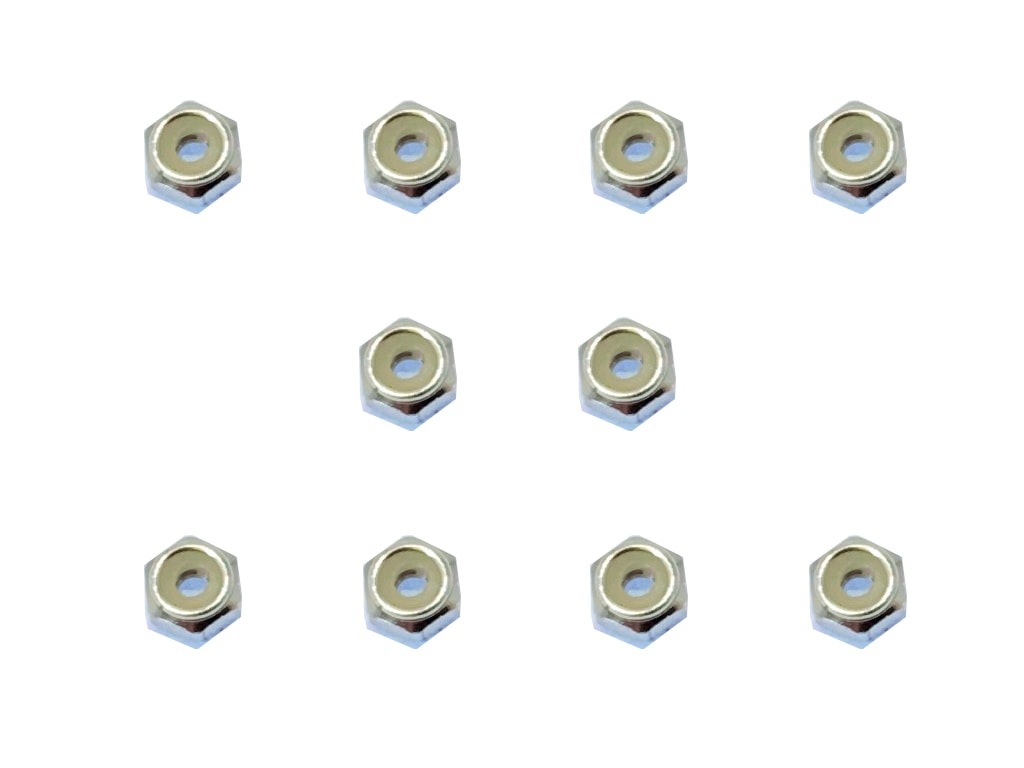 Aluminum Thin Nylon-Insert Nut M2 (Silver) 10pcs M2