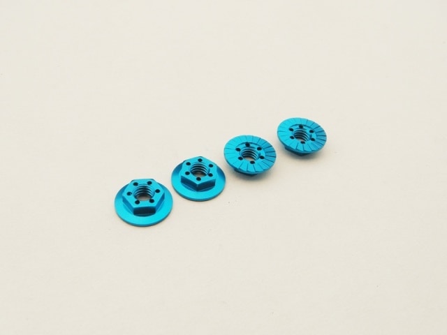 M4アロイ 大径薄型セレートナット (T-Blue) 4pcs M4 Alloy Serrated Wheel Nut-11mm (Thin type) [T-Blue] (4pcs)
