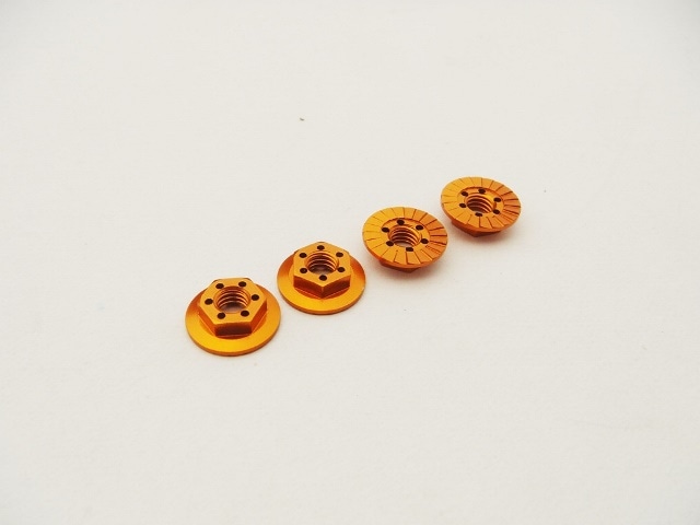 M4アロイ 大径薄型セレートナット (Orange) 4pcs M4 Alloy Serrated Wheel Nut-11mm (Thin type) [Orange] (4pcs)