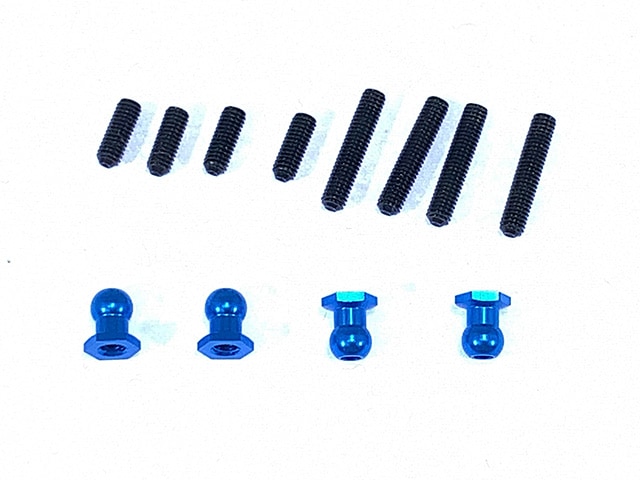Hex Socket Ball Stud & Stainless Steel Set Screw Set (Tamiya General-Purpose) Blue