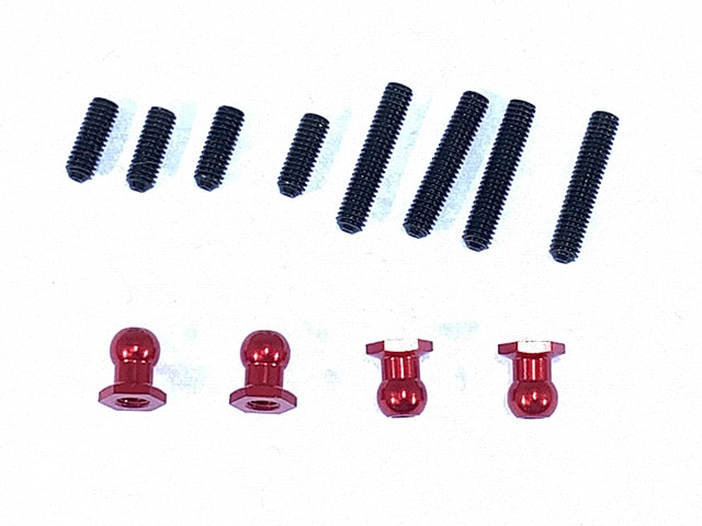 Hex Socket Ball Stud & Stainless Steel Set Screw Set (Tamiya General-Purpose) Red