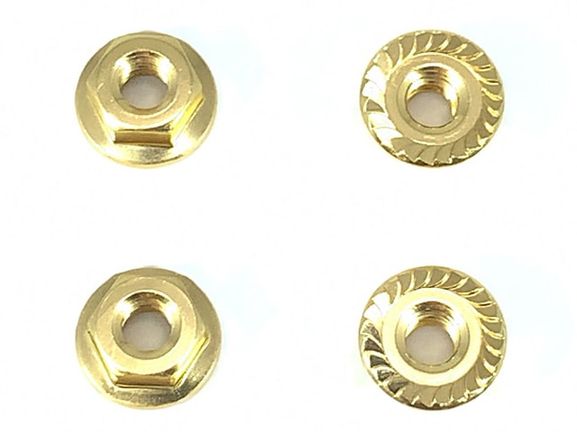 アルミフランジセレートナットM4 (ゴールド) 4pcs M4 Aluminum Flange Serrate nut (Gold) 4pcs